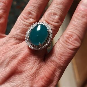 Lake Blue Chalcedony Stone In 925 Sterling Silver Adjustable Ring 💙 💚